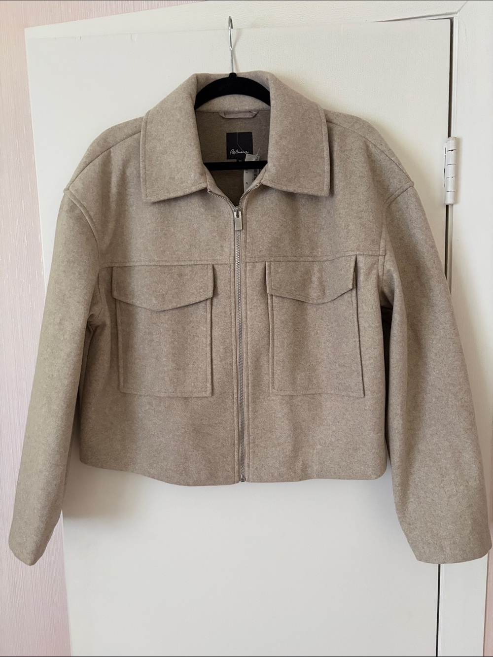 Reitmans Neutral Beige Wool Zip-Up Cropped Jacket